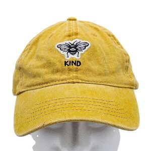 Bee Kind Embroidered Hat Mustard Yellow Gold Cotton Adjustable Dad Cap OSFM EUC